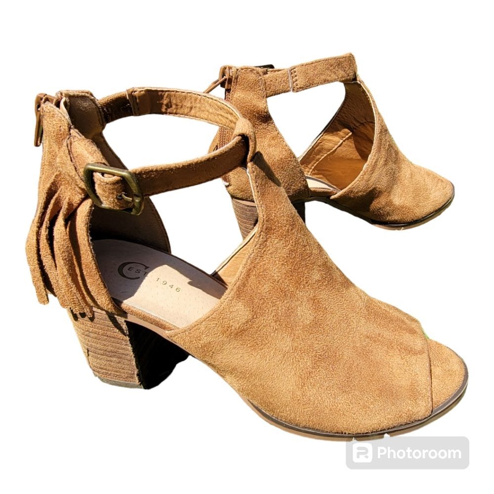 C est 1946 women's heels sz 7 Open Toe Fringe Zippered Heels Comfy Stylish Chic